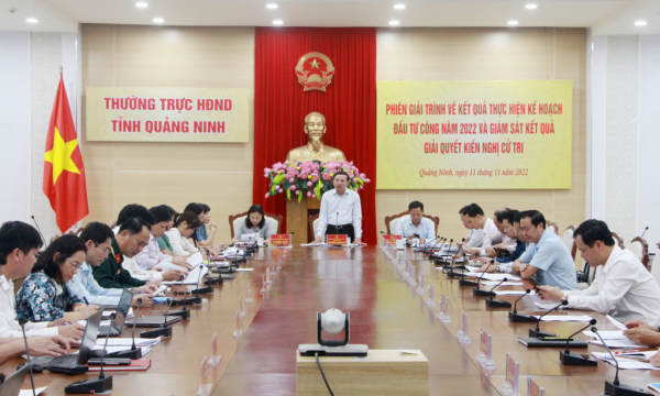 Thường trực HĐND tỉnh Quảng Ninh tổ chức phiên giải trình về kết quả thực hiện kế hoạch đầu tư công năm 2022 và giám sát kết quả giải quyết kiến nghị cử tri - ẢNH HOÀNG NGA